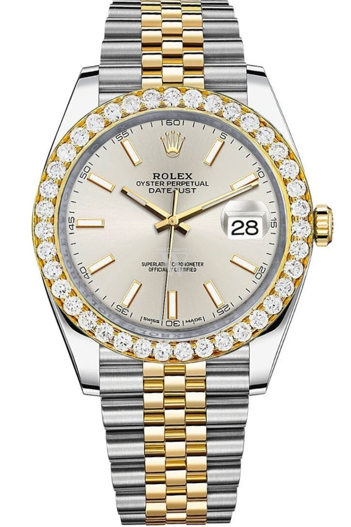Rolex Custom Diamond Bezel Datejust 41Mm Silver Dial Two Tone Jubilee Mens Watch 126333 / Si None