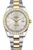Rolex Custom Diamond Bezel Datejust 41mm Silver Dial Two Tone Oyster Men's Watch 126333