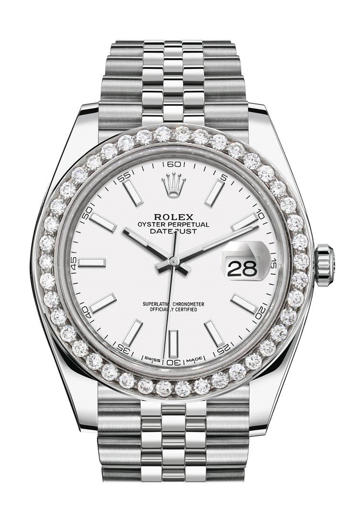 Rolex Custom Diamond Bezel Datejust 41Mm White Dial Steel Jubilee Mens Watch 126300 / Si None