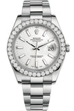 Rolex Custom Diamond Bezel Datejust 41mm White Dial Steel Oyster Men's Watch 116300
