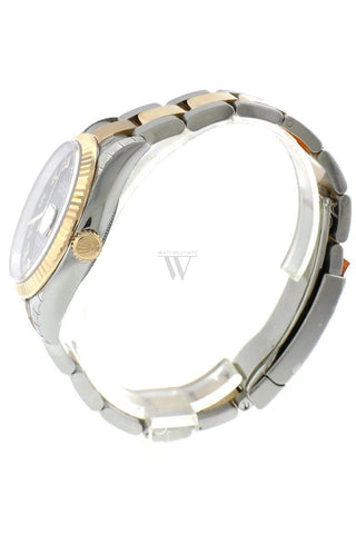 Rolex Datejust 36 White Mother-Of-Pearl Roman Dial Fluted 18K Gold Two Tone Oyster Watch 116233