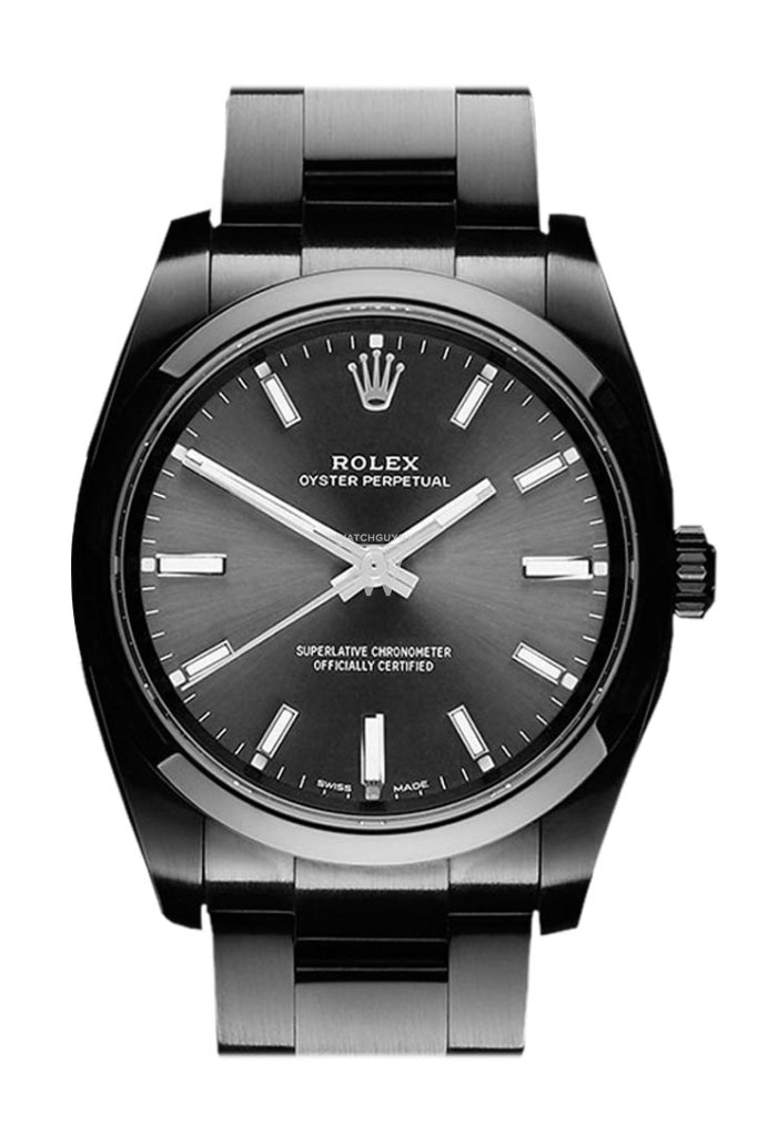 Rolex Black-Pvd Oyster Perpetual Black Dial Stainless Steel Boc Coating Mens Watch Pvd