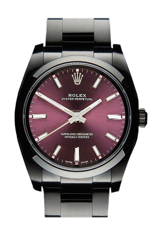 Rolex Black-Pvd Oyster Perpetual Purple Dial Stainless Steel Black Boc Coating Mens Watch Pvd