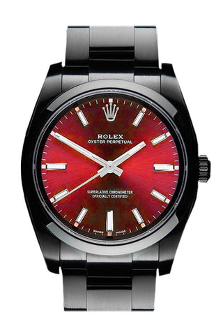 Rolex Black-Pvd Oyster Perpetual Red Dial Stainless Steel Black Boc Coating Mens Watch 114300 Pvd