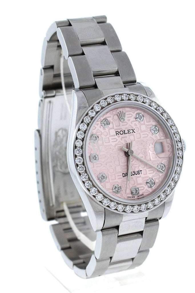 Rolex Custom Datejust 31Mn 18K White Gold Diamond Bezel Ladies Watch 178274 Watches